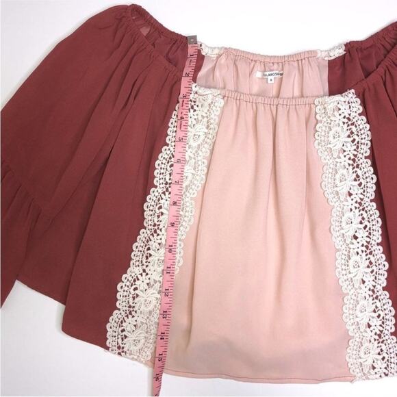 NEW TULAROSA Pink Red Rose White Lace Colorblock Boho Alexa Blouse Top Shirt S - Picture 9 of 13